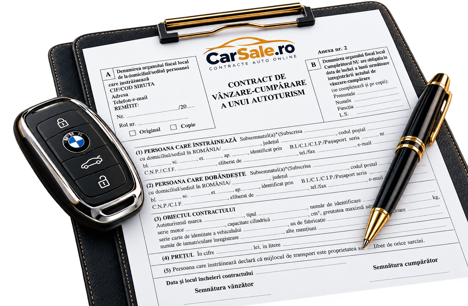 Contract auto, cheie și stilou